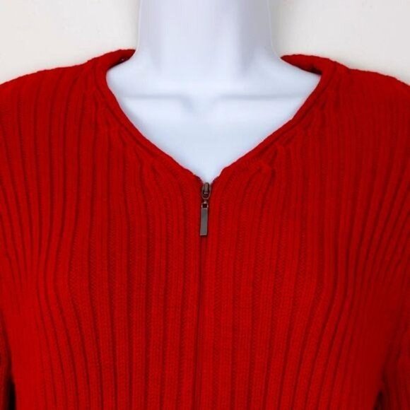 Liz Claiborne Womens Sweater Cardigan Red full zip long sleeve w/black collar PS - Picture 6 of 10